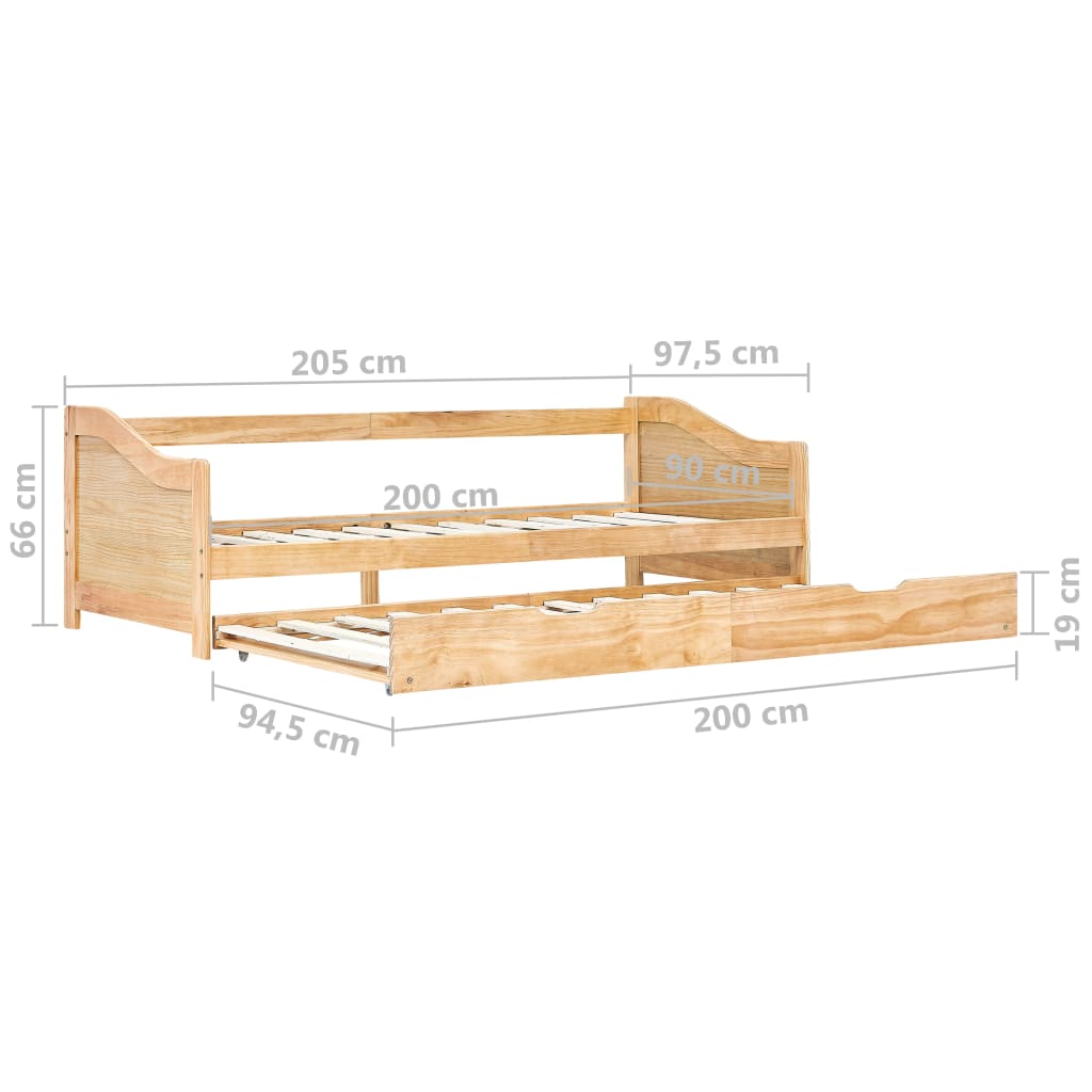 Bedbankframe Uittrekbaar Grenenhout 90X200 Cm Bruin
