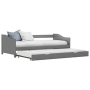 Bedbank uittrekbaar grenenhout grijs 90x200 cm