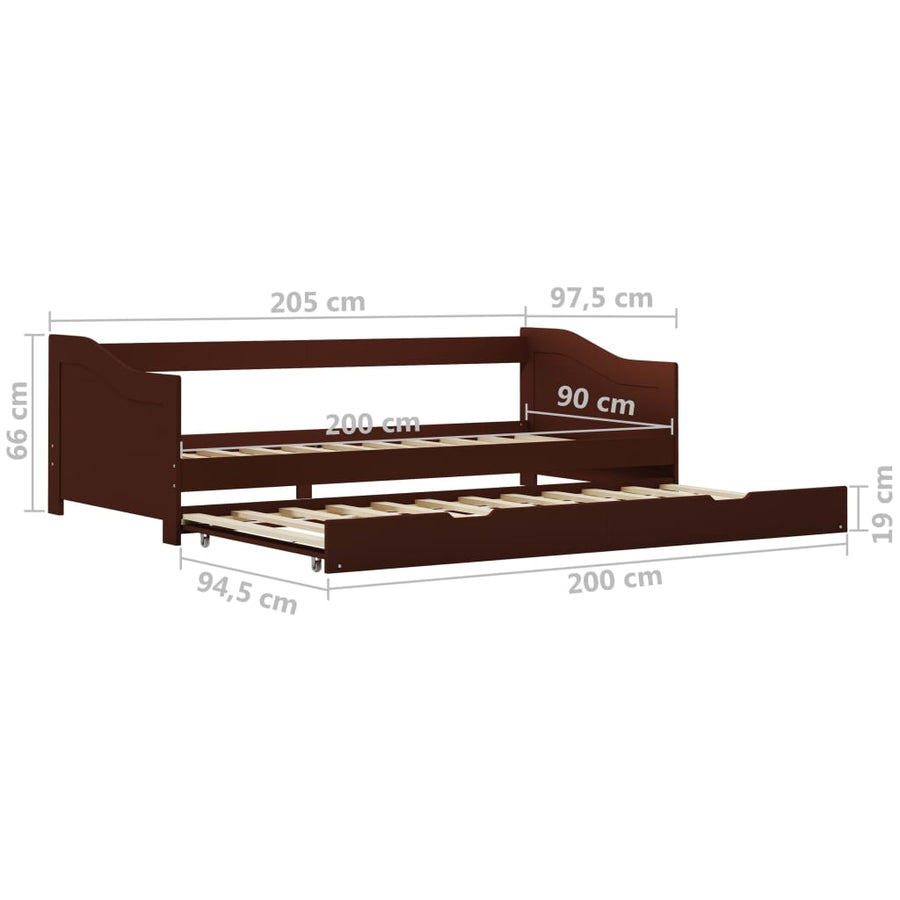 Bedbankframe Uittrekbaar Grenenhout 90X200 Cm Donkerbruin