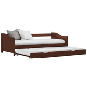 Bedbank uittrekbaar grenenhout donkerbruin 90x200 cm
