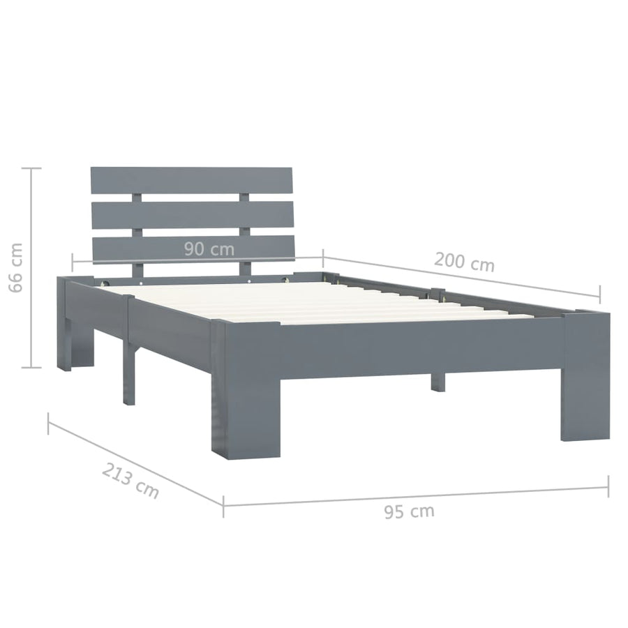 Bedframe Massief Grenenhout 90 x 200 cm Grijs