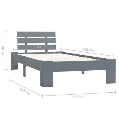 Bedframe Massief Grenenhout 100 x 200 cm Grijs