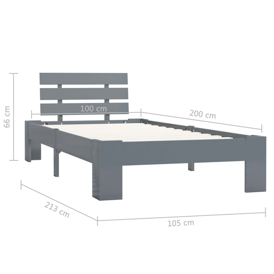 Bedframe Massief Grenenhout 100 x 200 cm Grijs