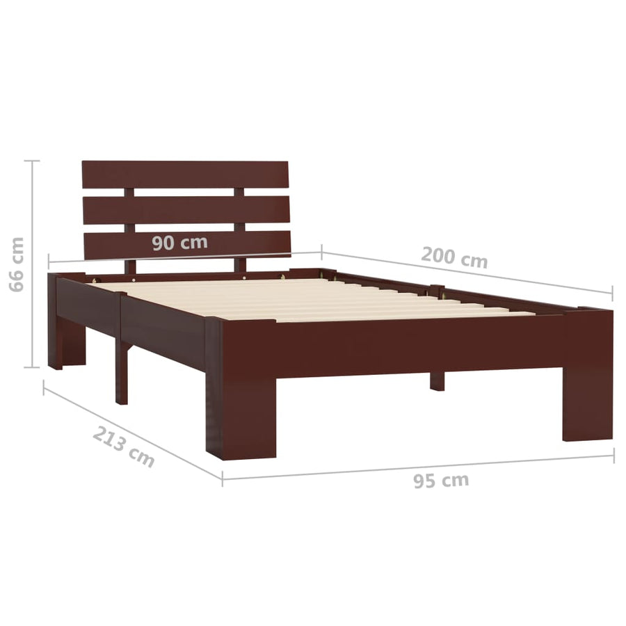 Bedframe Massief Grenenhout 90 x 200 cm Donkerbruin