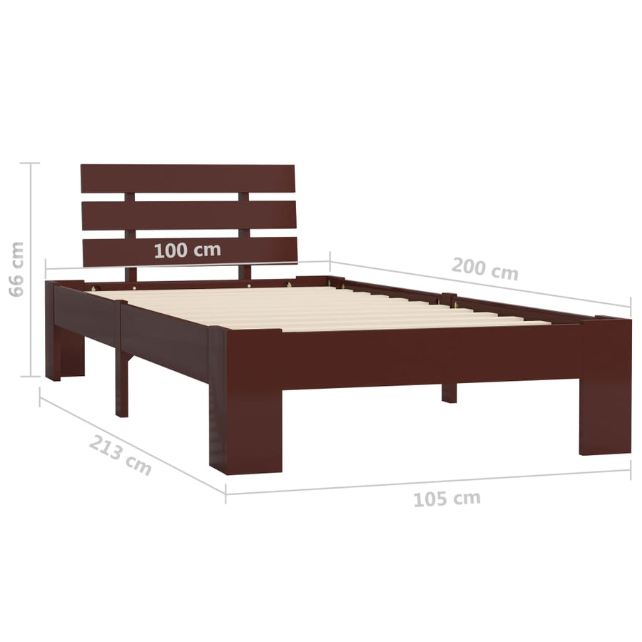 Bedframe Massief Grenenhout 100 x 200 cm Donkerbruin