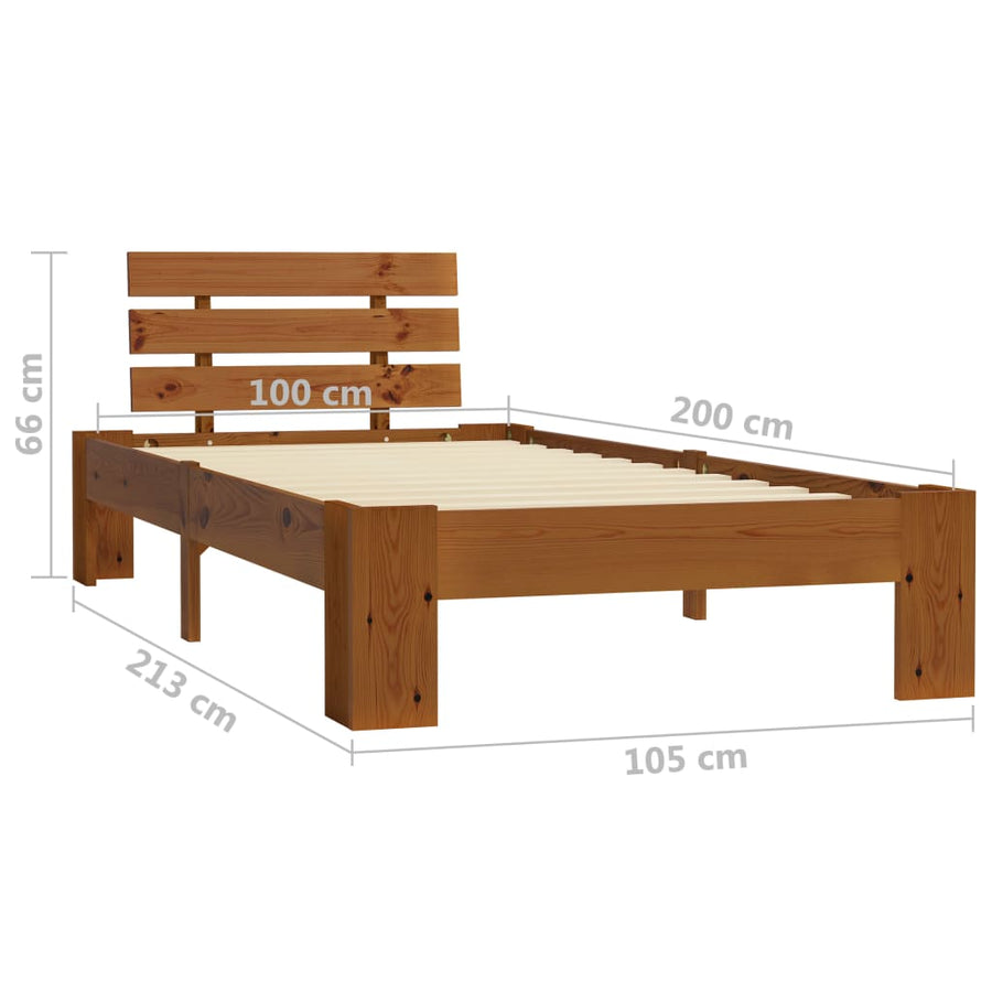 Bedframe Massief Grenenhout 100 x 200 cm Honingbruin