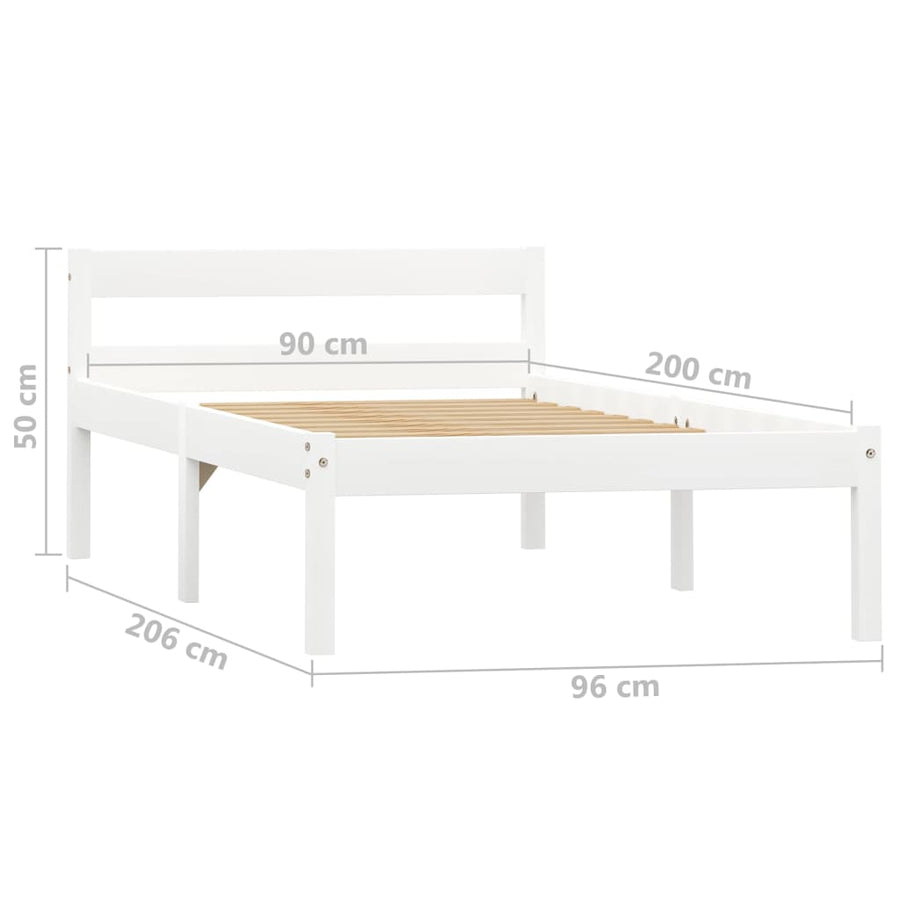Bedframe Massief Grenenhout 90 x 200 cm Wit