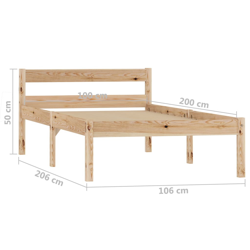 Bedframe massief grenenhout 100x200 cm 100 x 200 cm Lichtbruin