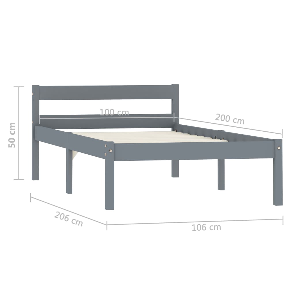 Bedframe Massief Grenenhout 100 x 200 cm Grijs