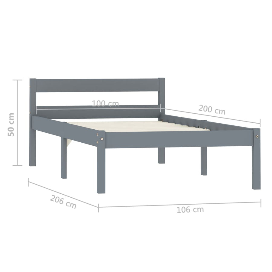 Bedframe Massief Grenenhout 100 x 200 cm Grijs