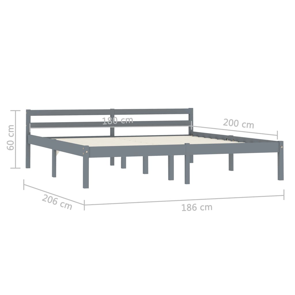 Bedframe Massief Grenenhout 180 x 200 cm Grijs