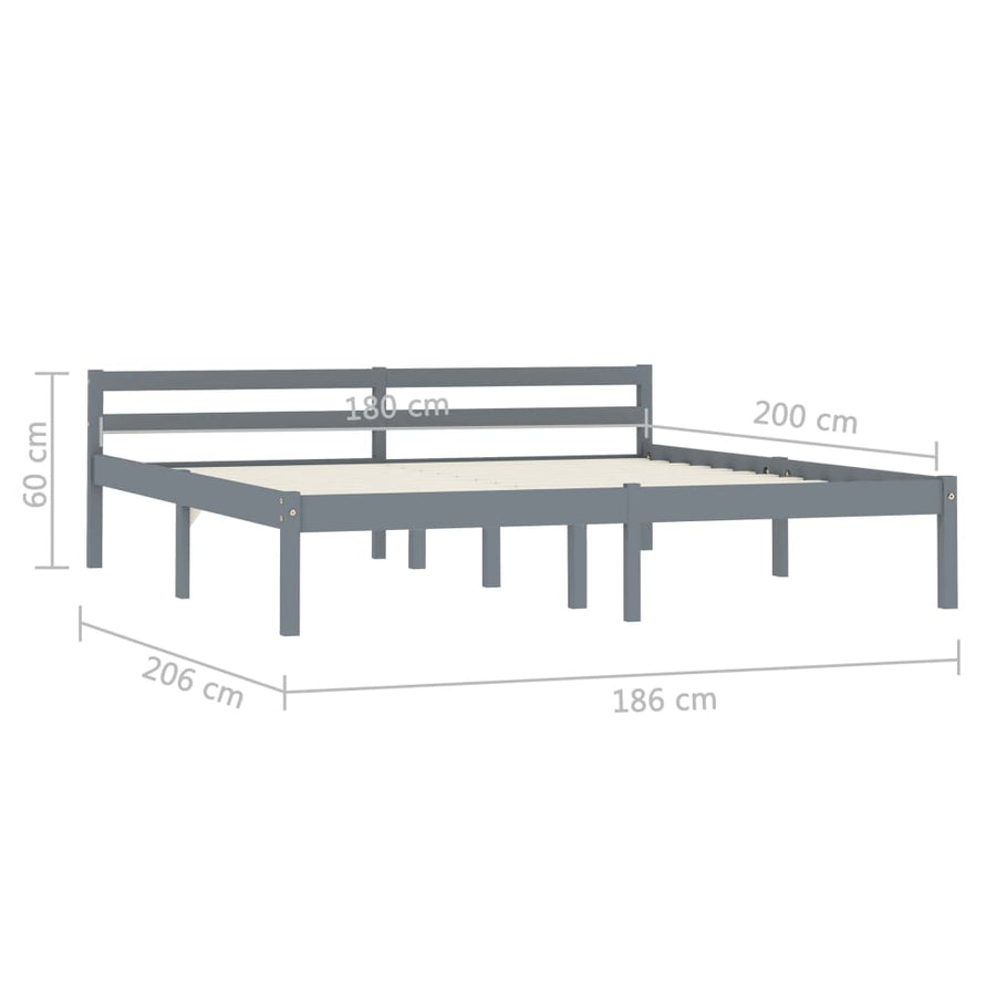 Bedframe Massief Grenenhout 180 x 200 cm Grijs
