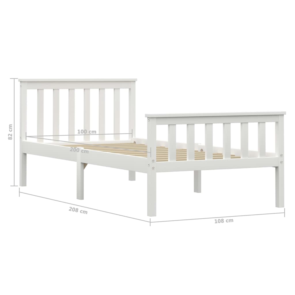 Bedframe Massief Grenenhout 100 x 200 cm Wit