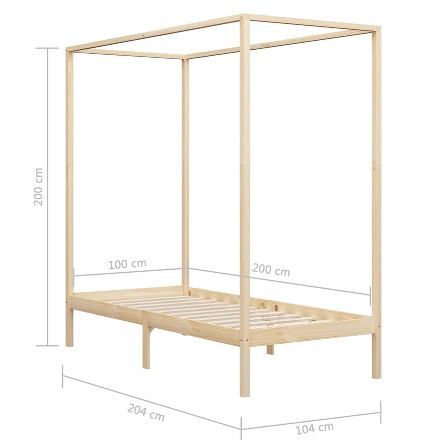 Hemelbedframe Massief Grenenhout 100 x 200 cm Bruin