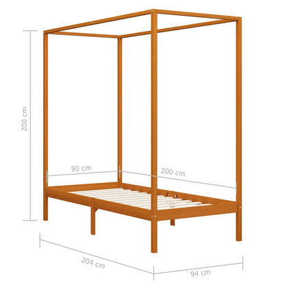 Hemelbedframe Massief Grenenhout 90 x 200 cm Honingbruin