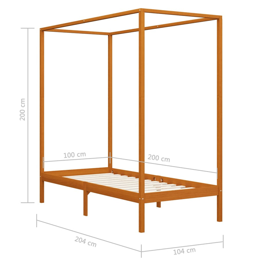 Hemelbedframe Massief Grenenhout 100 x 200 cm Honingbruin
