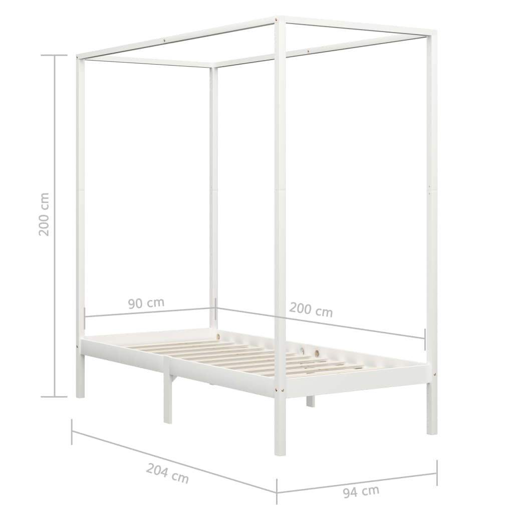 Hemelbedframe Massief Grenenhout 90 x 200 cm Wit