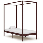 Canopy Bed Frame Solid Pine Wood Dark Brown 90x200 cm