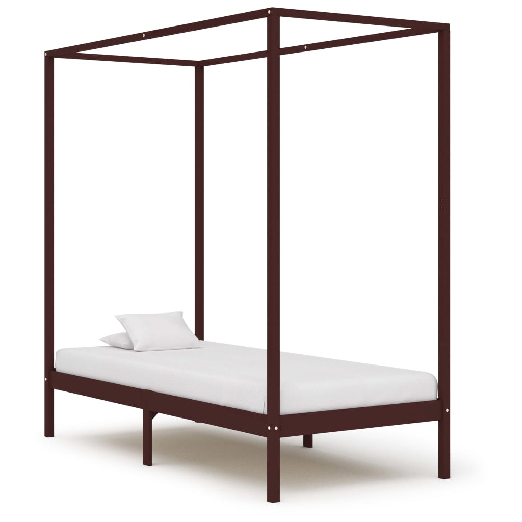 Hemelbedframe Massief Grenenhout 90 x 200 cm Donkerbruin