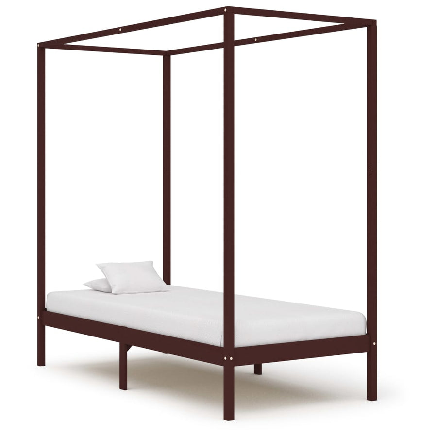 Hemelbedframe Massief Grenenhout 90 x 200 cm Donkerbruin