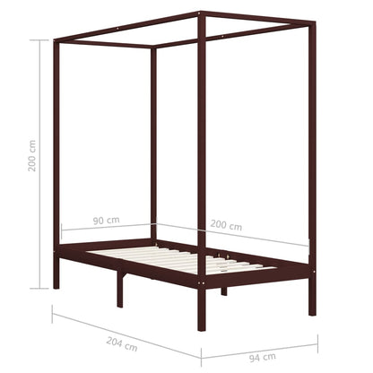 Hemelbedframe Massief Grenenhout 90 x 200 cm Donkerbruin