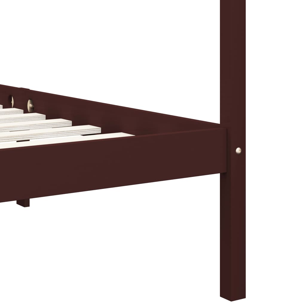 Hemelbedframe Massief Grenenhout 100 x 200 cm Donkerbruin