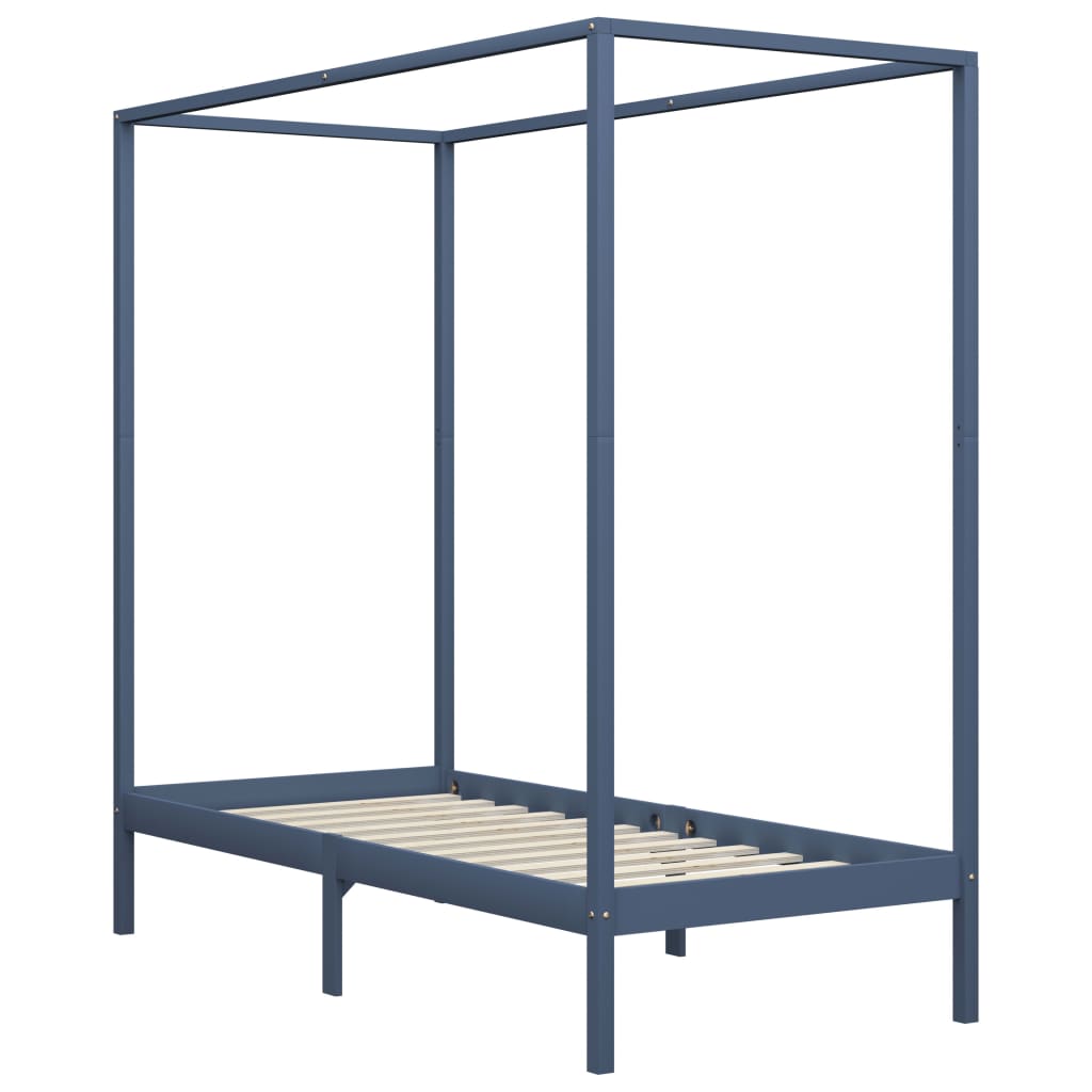 Hemelbedframe Massief Grenenhout 90 x 200 cm Grijs