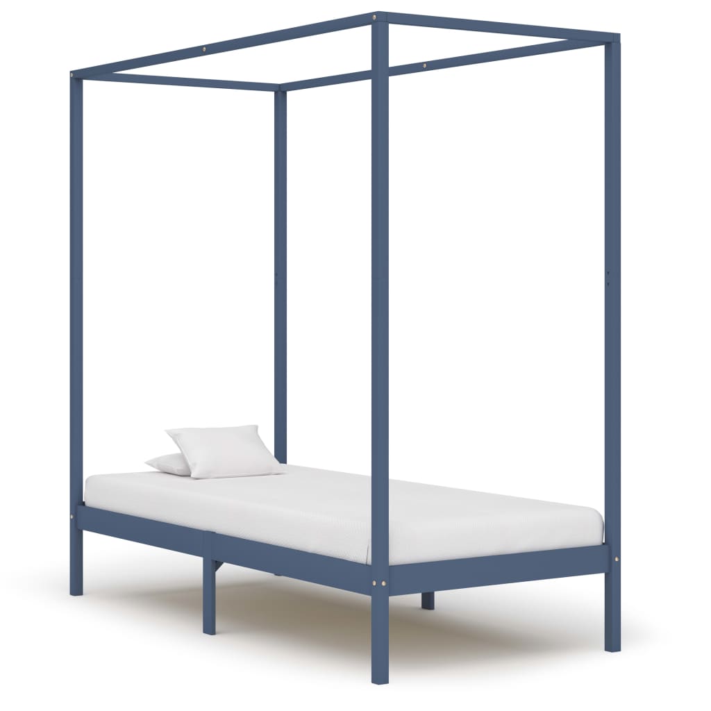 Hemelbedframe Massief Grenenhout 90 x 200 cm Grijs
