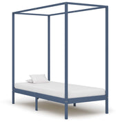 Four-poster bed frame solid pine grey 90x200 cm