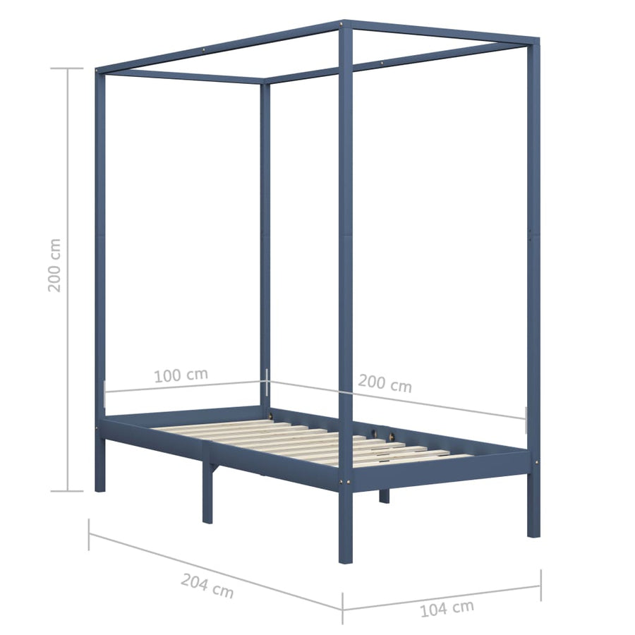 Hemelbedframe Massief Grenenhout 100 x 200 cm Grijs