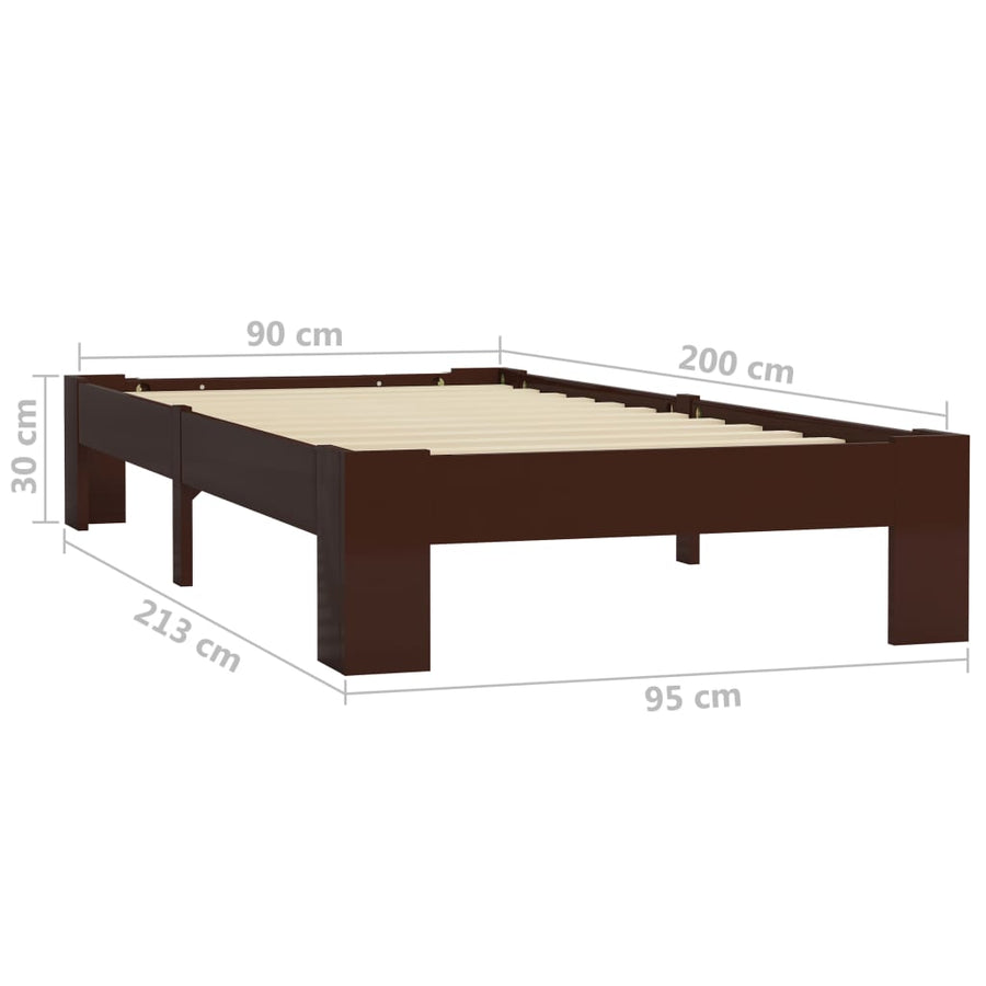 Bedframe Massief Grenenhout 90 x 200 cm Donkerbruin
