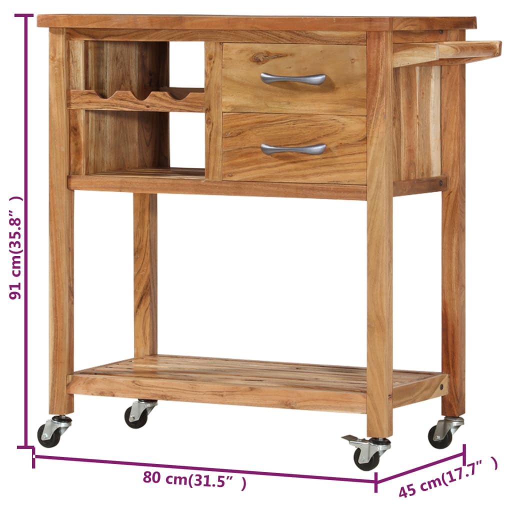 Keukentrolley Massief Acaciahout 80 x 45 x 91 cm