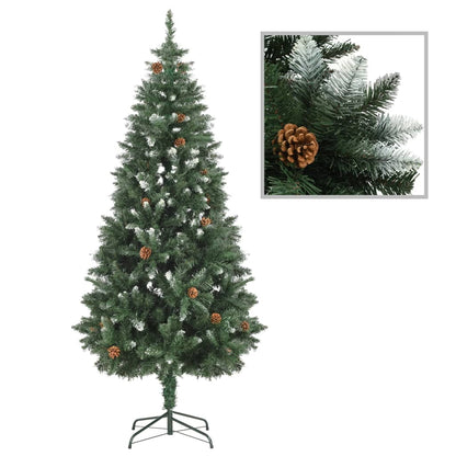 Kunstkerstboom met dennenappels en wit glitter 180 cm