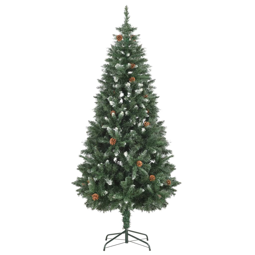 Kunstkerstboom met dennenappels en wit glitter 180 cm