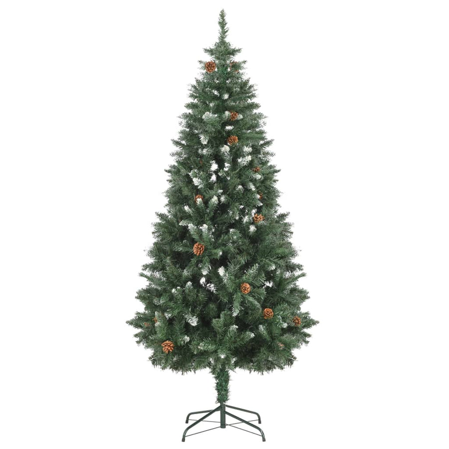 Kunstkerstboom met dennenappels en wit glitter 180 cm