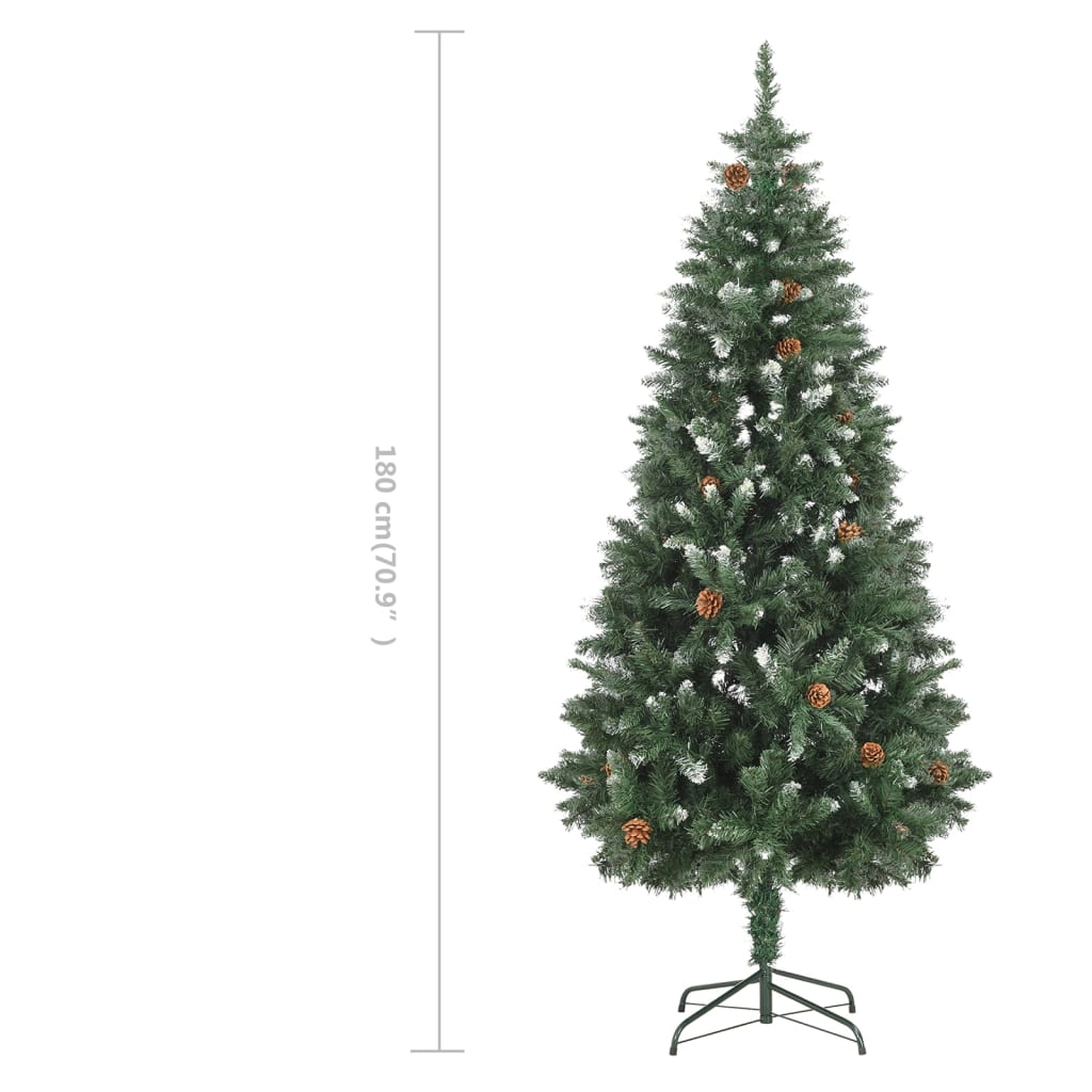 Kunstkerstboom met dennenappels en wit glitter 180 cm