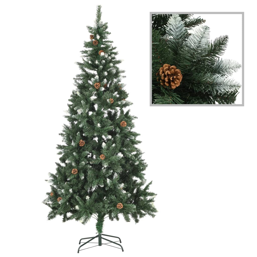 Kunstkerstboom Met Dennenappels En Glitter 210 Cm Groen En Wit 210 x 119 cm