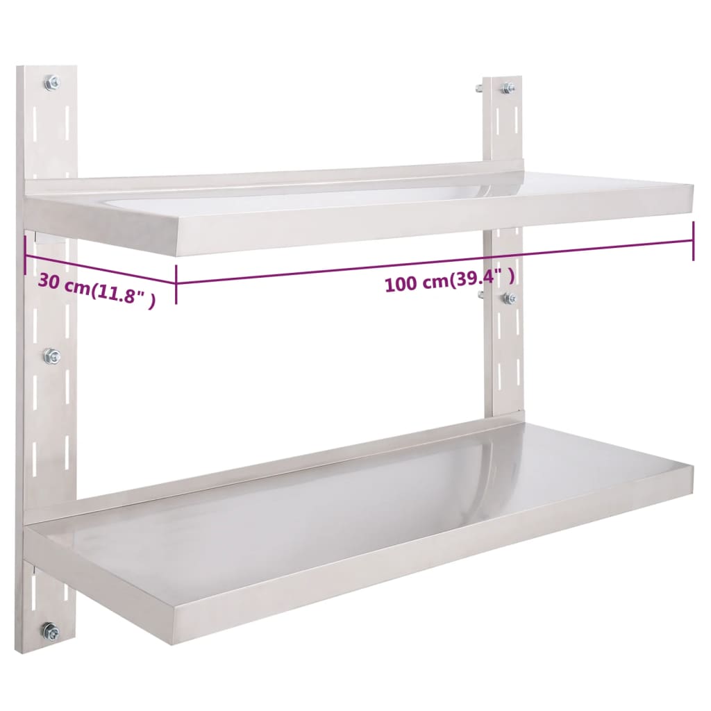Zwevend Schap 2-Laags Roestvrij Staal 1 100 x 30 cm