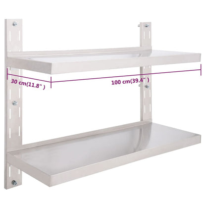 Zwevend Schap 2-Laags Roestvrij Staal 1 100 x 30 cm
