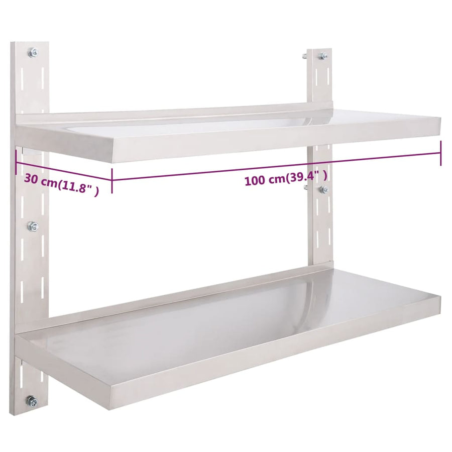Zwevend Schap 2-Laags Roestvrij Staal 1 100 x 30 cm