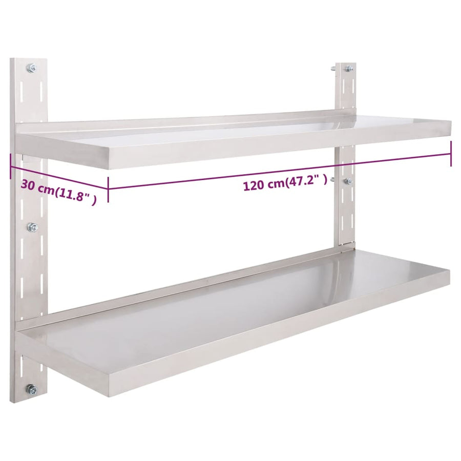 Zwevend Schap 2-Laags Roestvrij Staal 1 120 x 30 cm