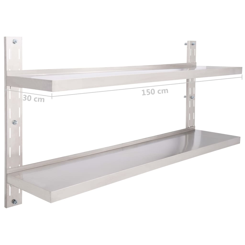 Zwevend Schap 2-Laags Roestvrij Staal 1 150 x 30 cm