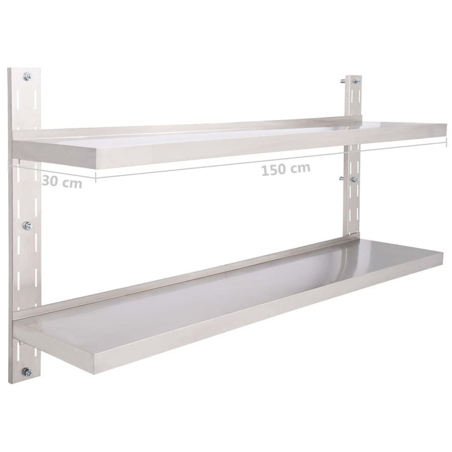 Zwevend Schap 2-Laags Roestvrij Staal 1 150 x 30 cm
