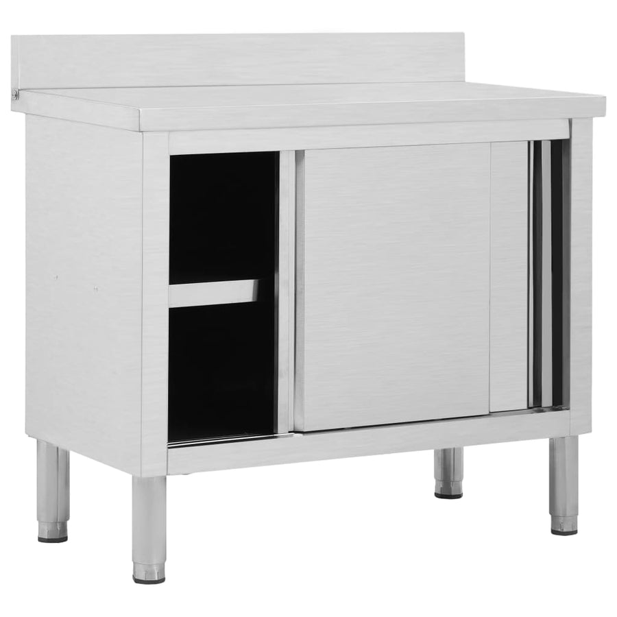 Werktafel Met Schuifdeuren Roestvrij Staal 100 x 50 x (95-97) cm