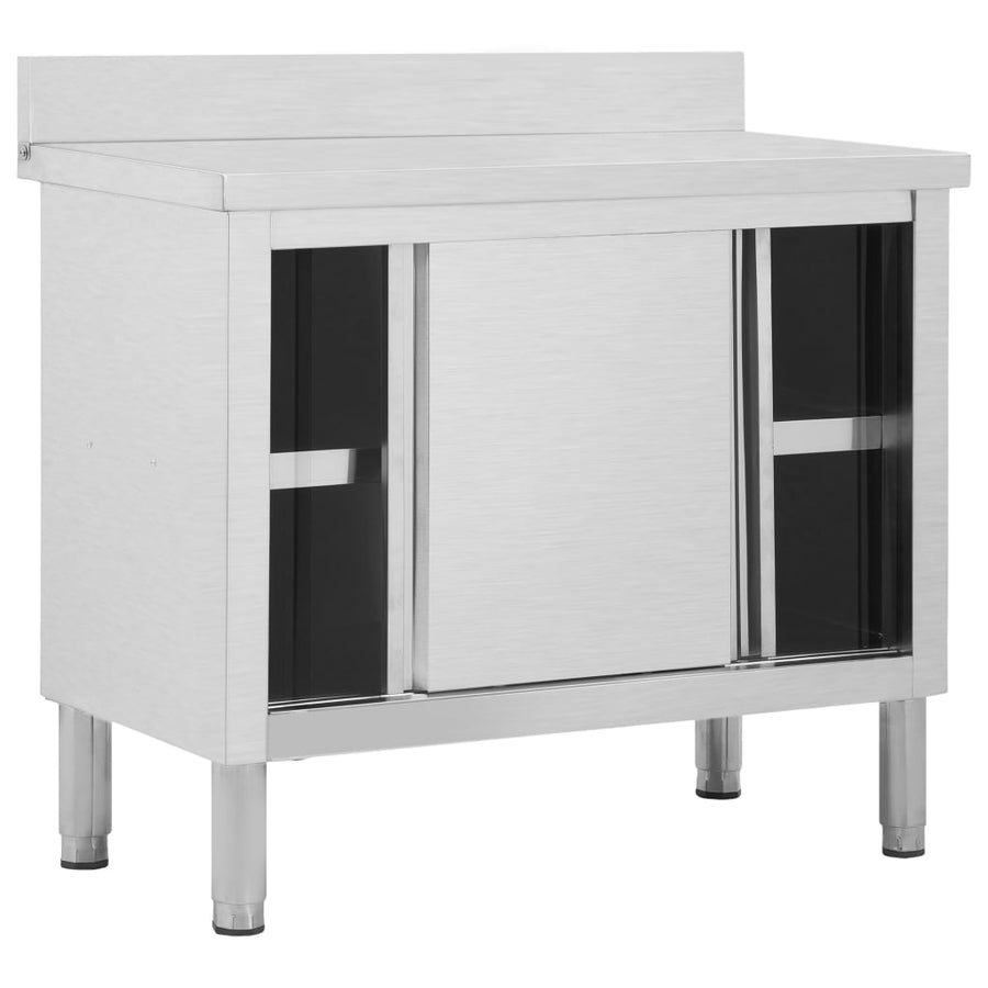 Werktafel Met Schuifdeuren Roestvrij Staal 100 x 50 x (95-97) cm