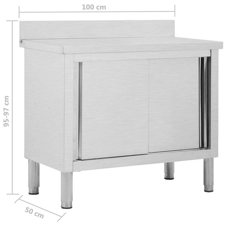 Werktafel Met Schuifdeuren Roestvrij Staal 100 x 50 x (95-97) cm