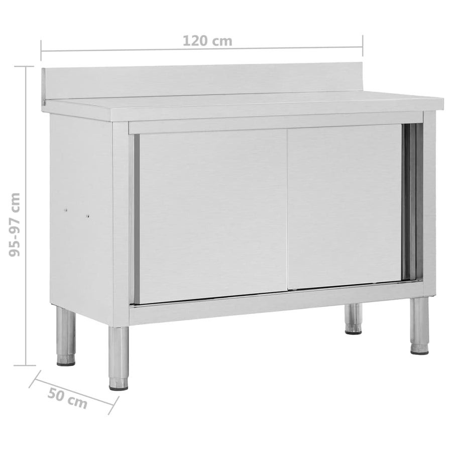 Werktafel Met Schuifdeuren Roestvrij Staal 120 x 50 x (95-97) cm
