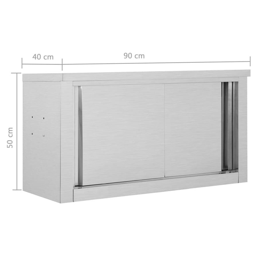 Keukenwandkast Met Schuifdeuren Roestvrij Staal 90 x 40 x 50 cm