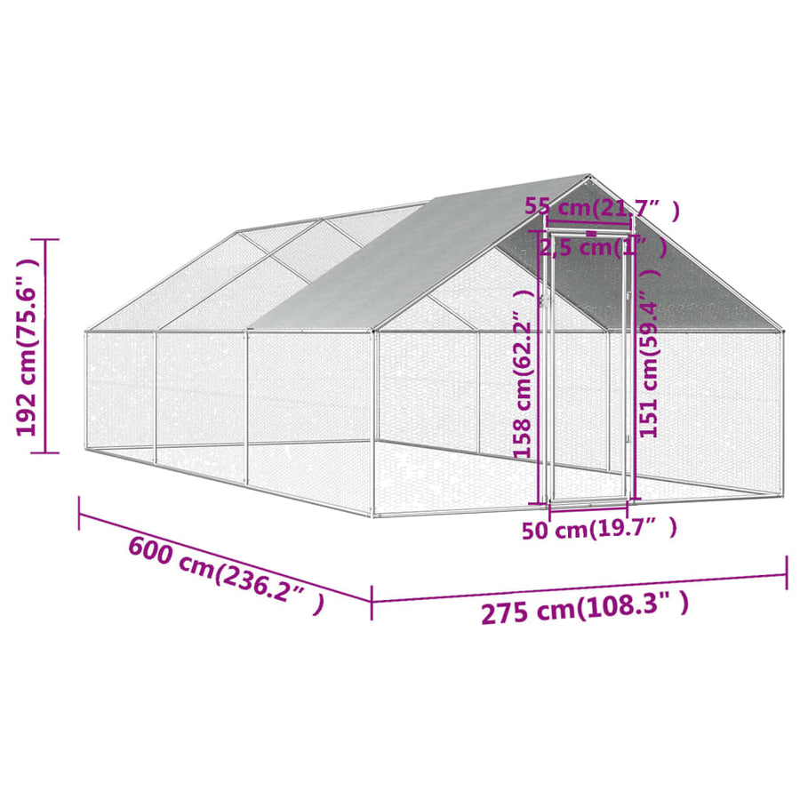 Kippenhok 2,75x6x1,92 m gegalvaniseerd staal 2.75 x 6 x 1.92 m