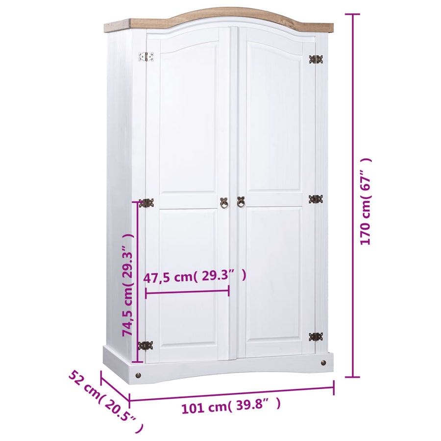 Kledingkast Met 2 Deuren Mexicaans Grenenhout Corona-Stijl Wit